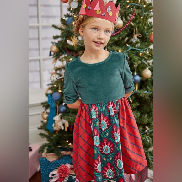 Matilda Jane IN THE SPIRIT Dress Size 4 Girls Christmas Green Velour Red - Picture 1 of 10